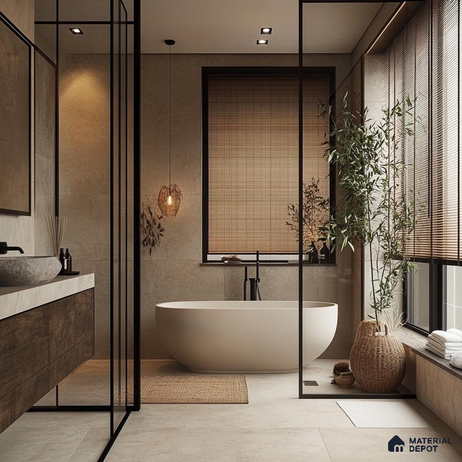 Serene Retreat: Zen-Inspired Bathroom with Natural Elements and Tranquil Design | Material Depot