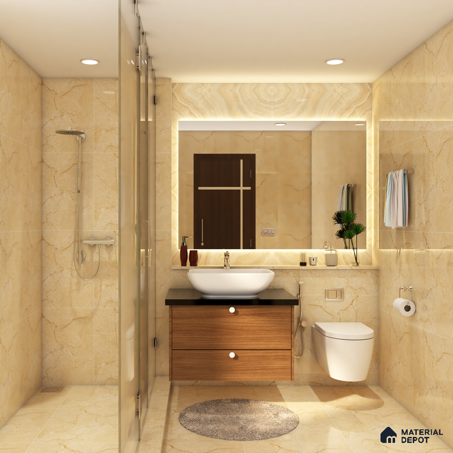 Beige Bathroom with LED Lighting