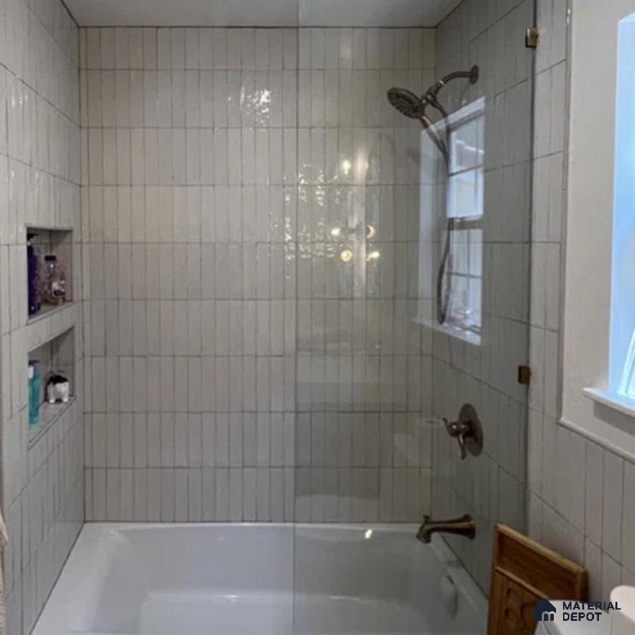Serenity in Reflection Light Grey Elegance with Tranquil Bathing Nook | Material Depot