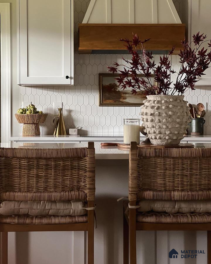 Dining area with hexagonal tiles