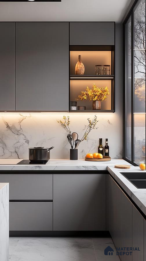 Sleek and Modern Kitchen Design with Ambient Lighting | Material Depot