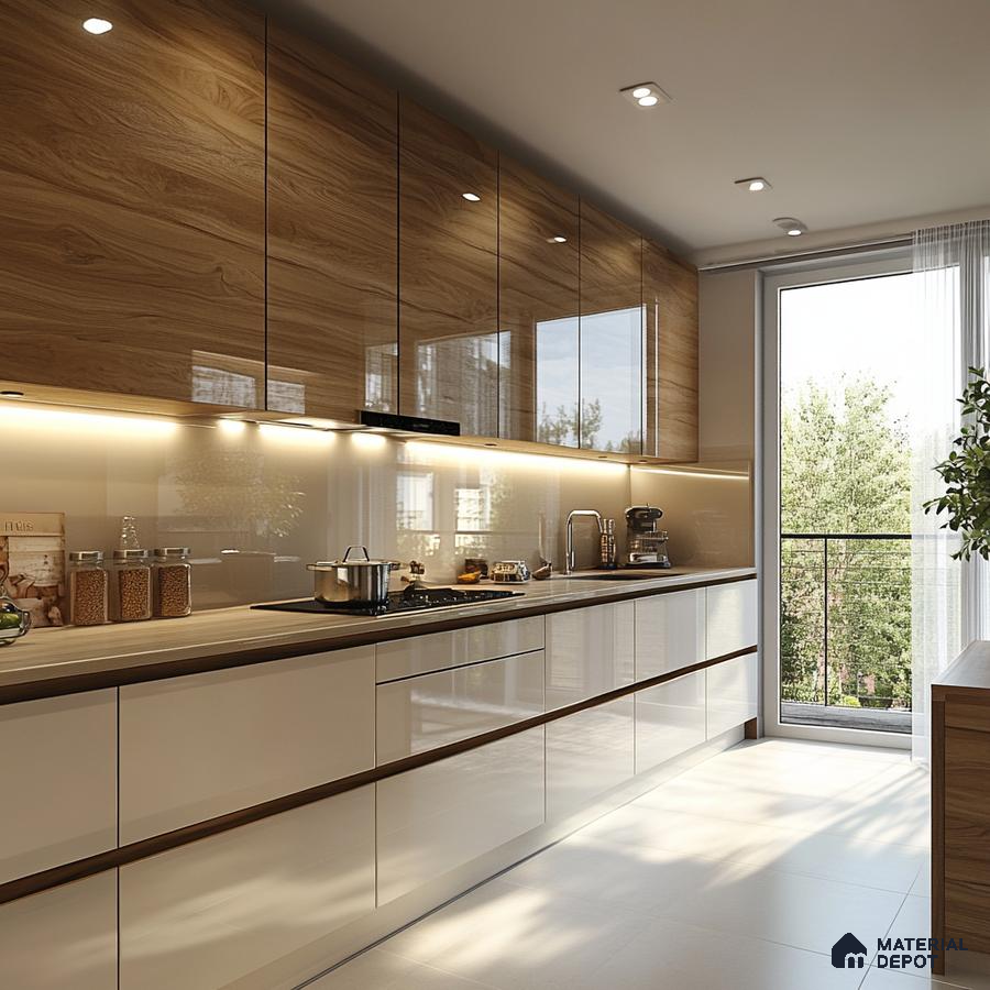Sleek and Modern Kitchen with Wood and White Accents | Material Depot