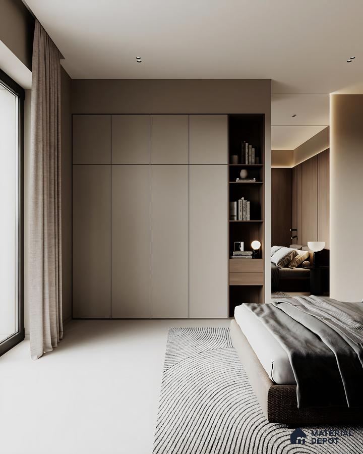 Sleek Beige Wardrobe with Open Shelving | Material Depot