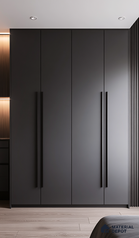 Sleek Black Matte Wardrobe for a Modern Minimalist Bedroom | Material Depot