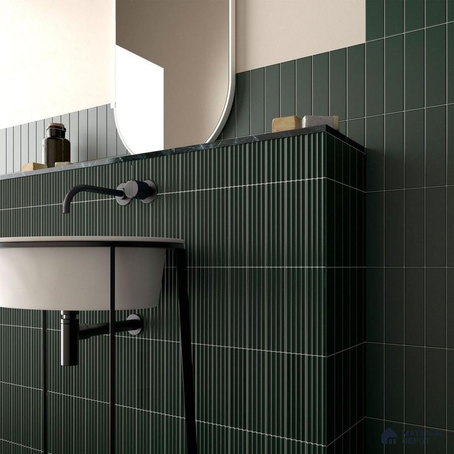 Sleek Elegance in Green: Striped Green Tiles Enhancing a Modern Bathroom Design | Material Depot