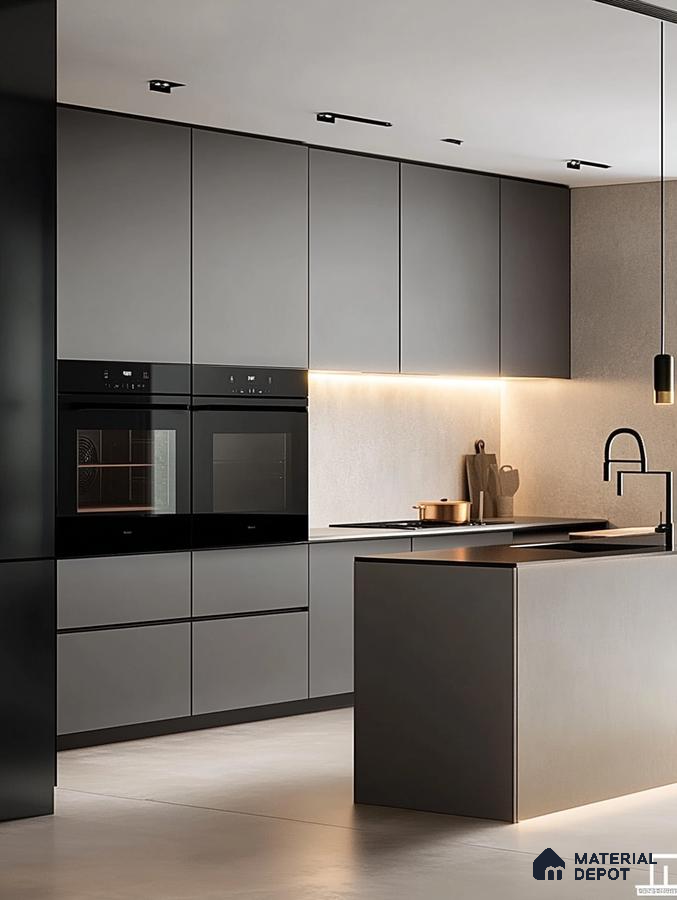 Sleek Jet Black Kitchen with Under-Cabinet Glow | Material Depot