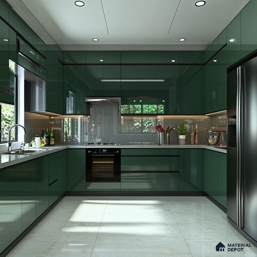 Sleek Modern Kitchen in Vibrant Green with Contemporary Styling | Material Depot