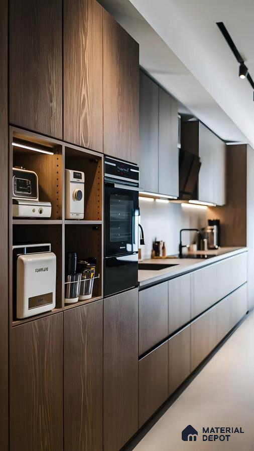 Sleek Modern Kitchen with Dark Wood and Integrated Appliances | Material Depot