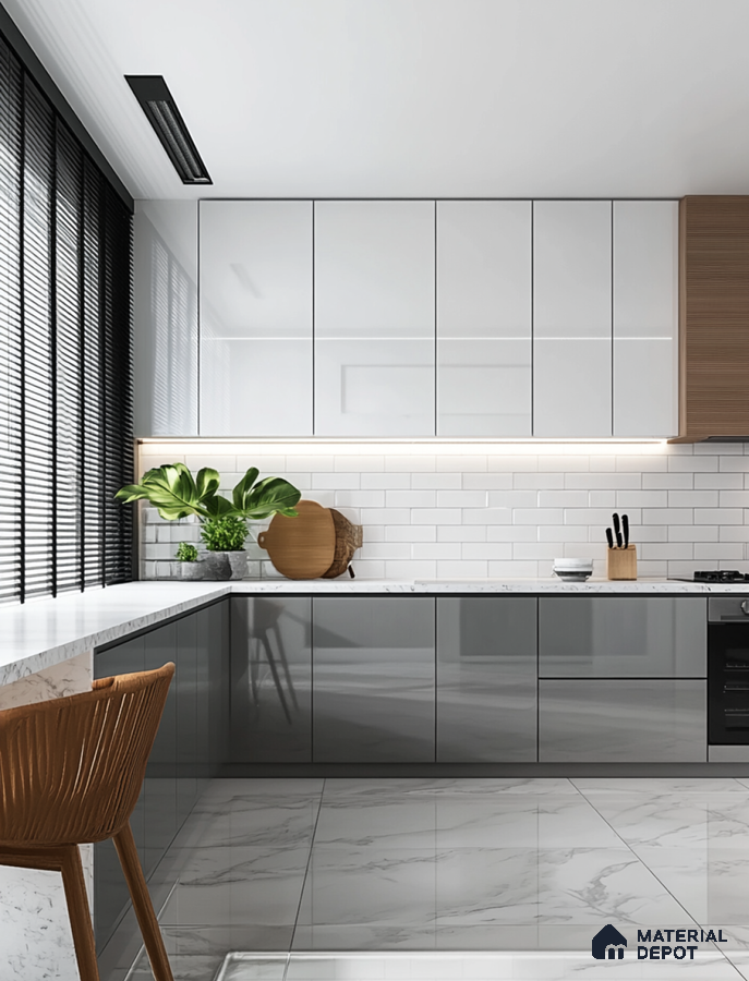 Minimalist Kitchen with Fluted Upper Cabinets and Earthy Accents | Material Depot