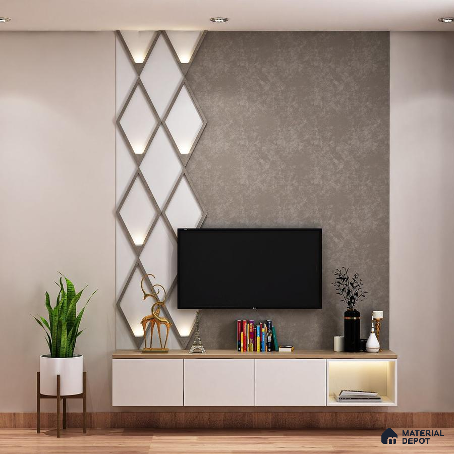 Contemporary White TV Unit with Spacious Drawers.