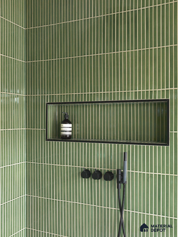 Sleek Vertical Green Tiles for a Minimalist Design | Material Depot