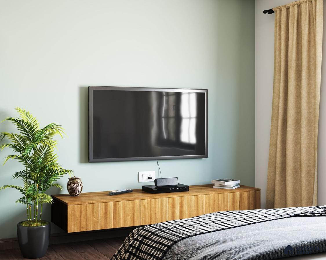 Sleek TV Unit: Wooden Wall-Mounted Entertainment Hub