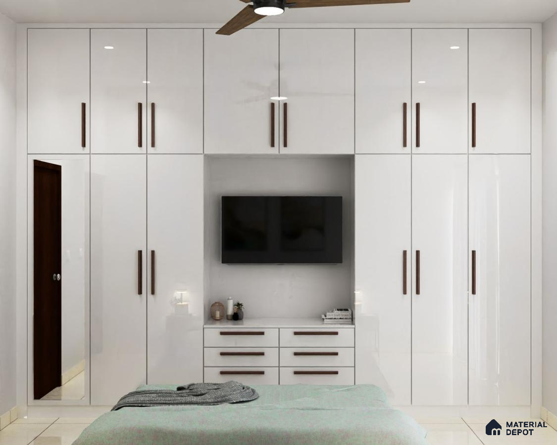 Chic White Wardrobe with Integrated TV Unit