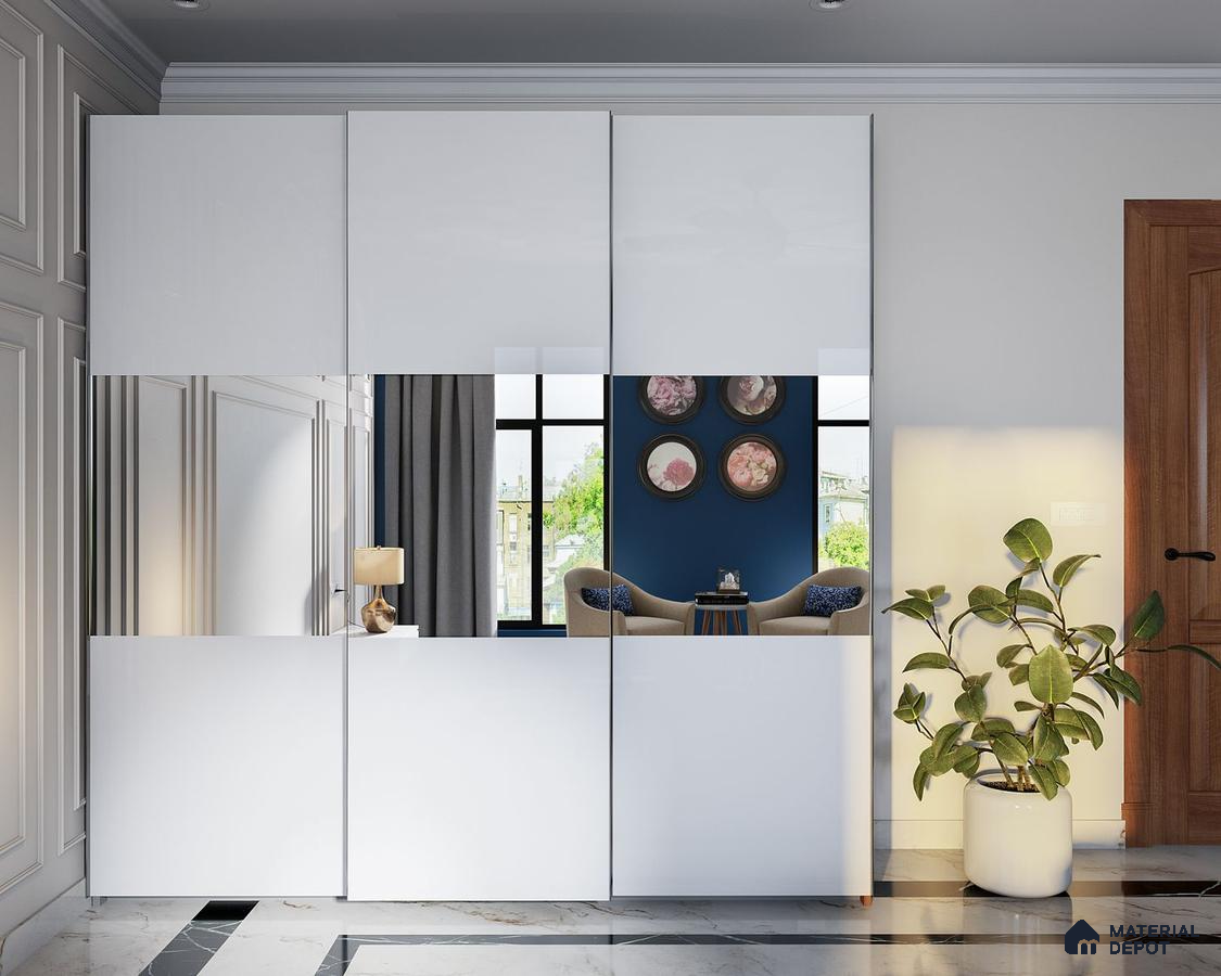 Chic modern white wardrobe: A sleek blend of simplicity and sophistication, enhancing your space with style and functionality.