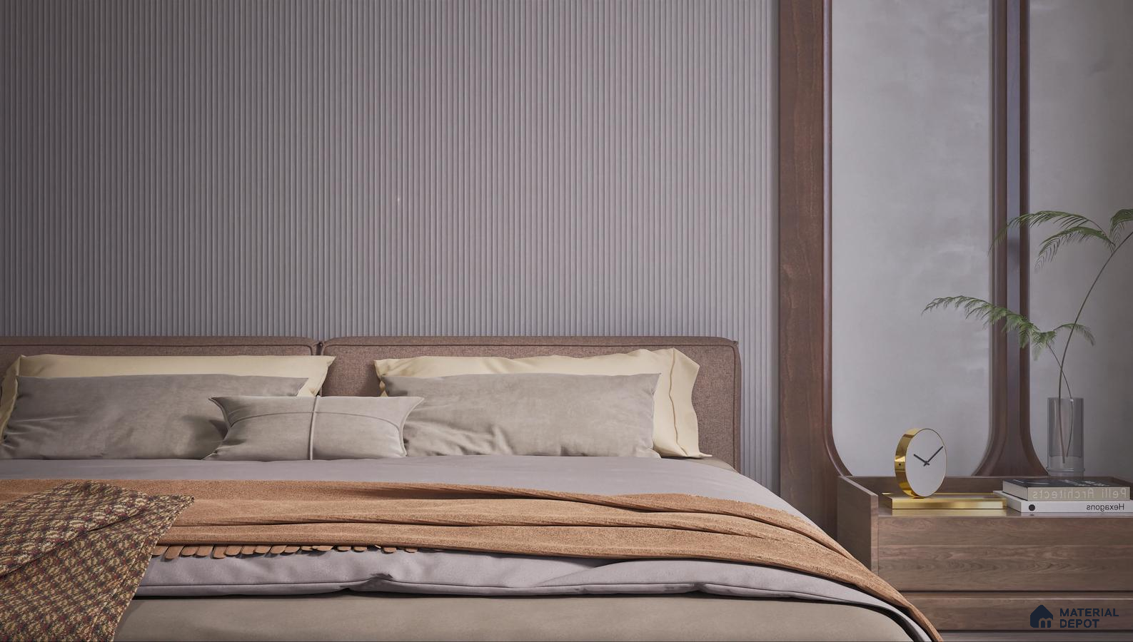 Slender Vertical Wall Panels in a Modern Bedroom | Material Depot