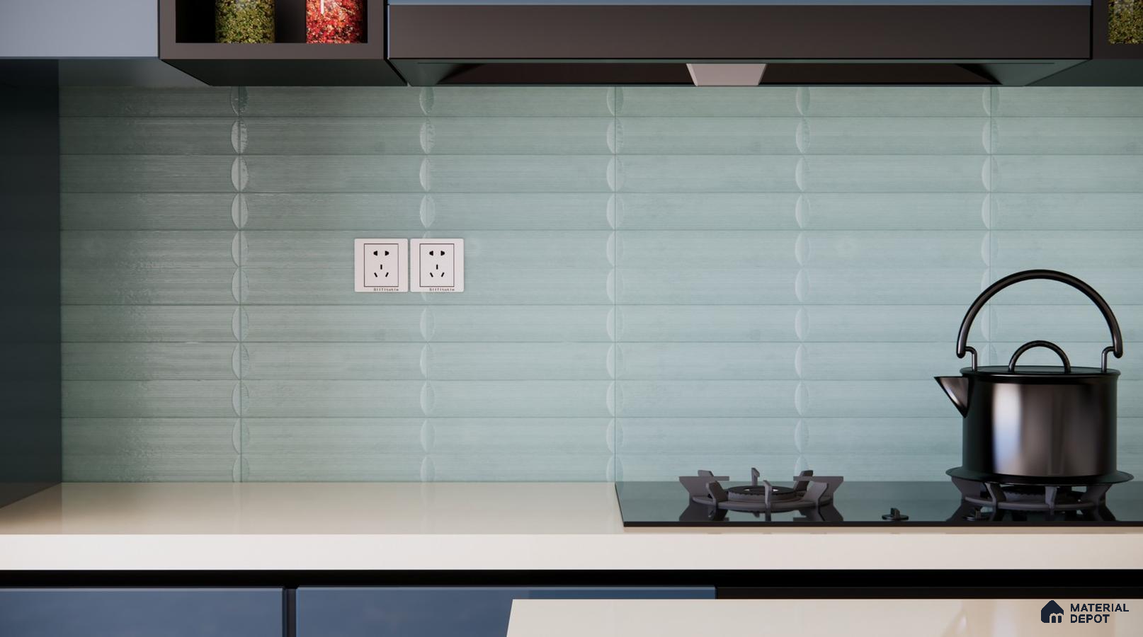 Soft Aqua Fluted Kitchen Tiles for a Fresh & Modern Look | Material Depot