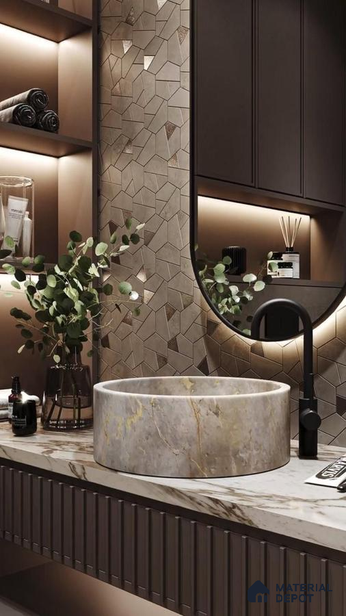 Sophisticated Bathroom with Geometric Tile Design | Material Depot