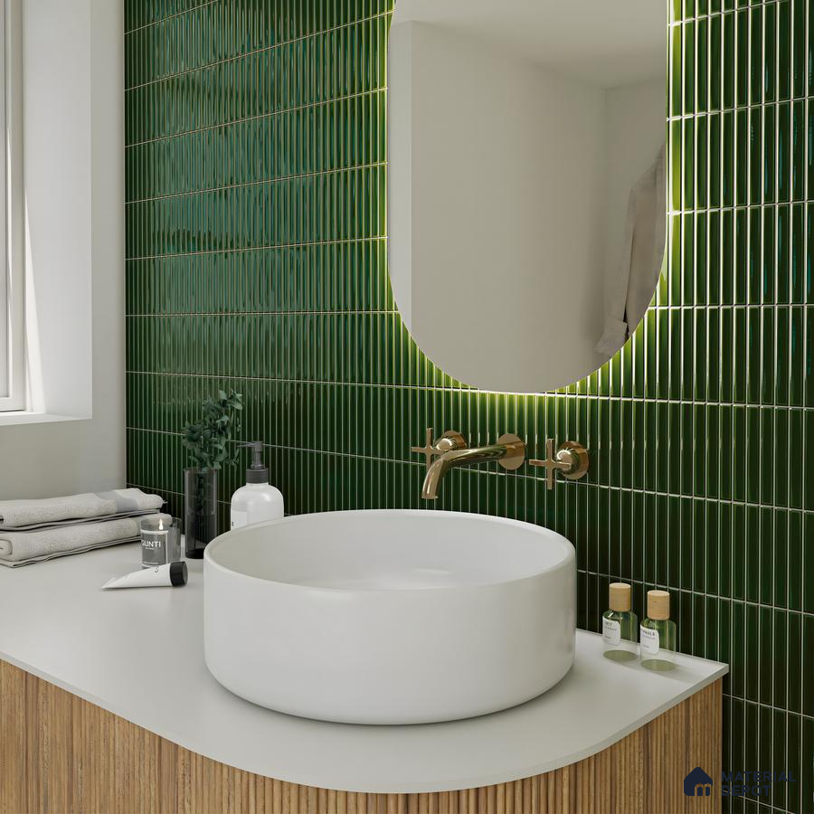 Sophisticated Bathroom with Green Subway Tiles | Material Depot