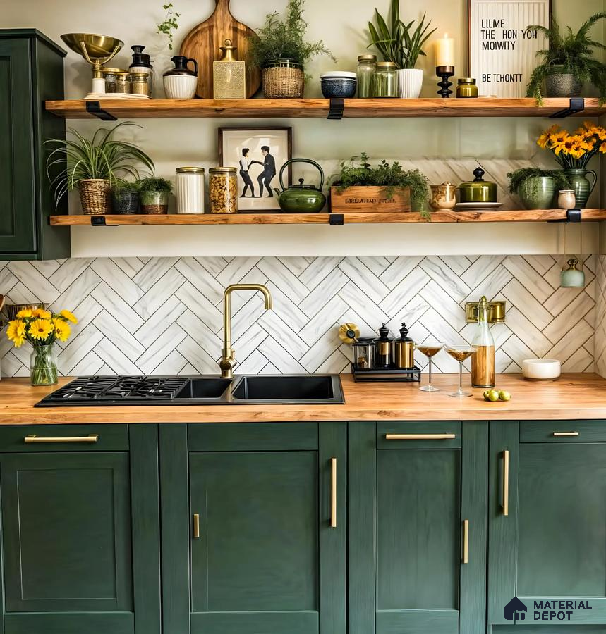 Sophisticated Kitchen With Dark Green Laminates | Material Depot