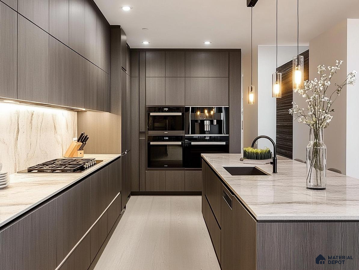 Sophisticated Modern Kitchen Design with Ambient Lighting and Neutral Tones | Material Depot