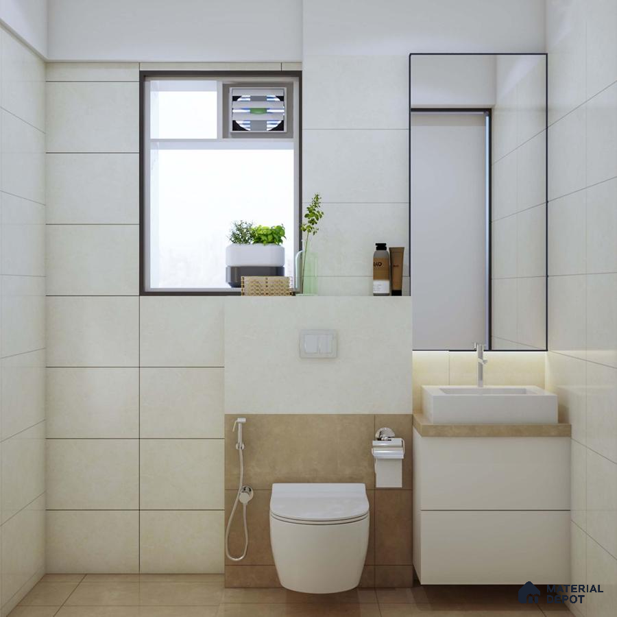 Spacious modern bathroom with cove lights