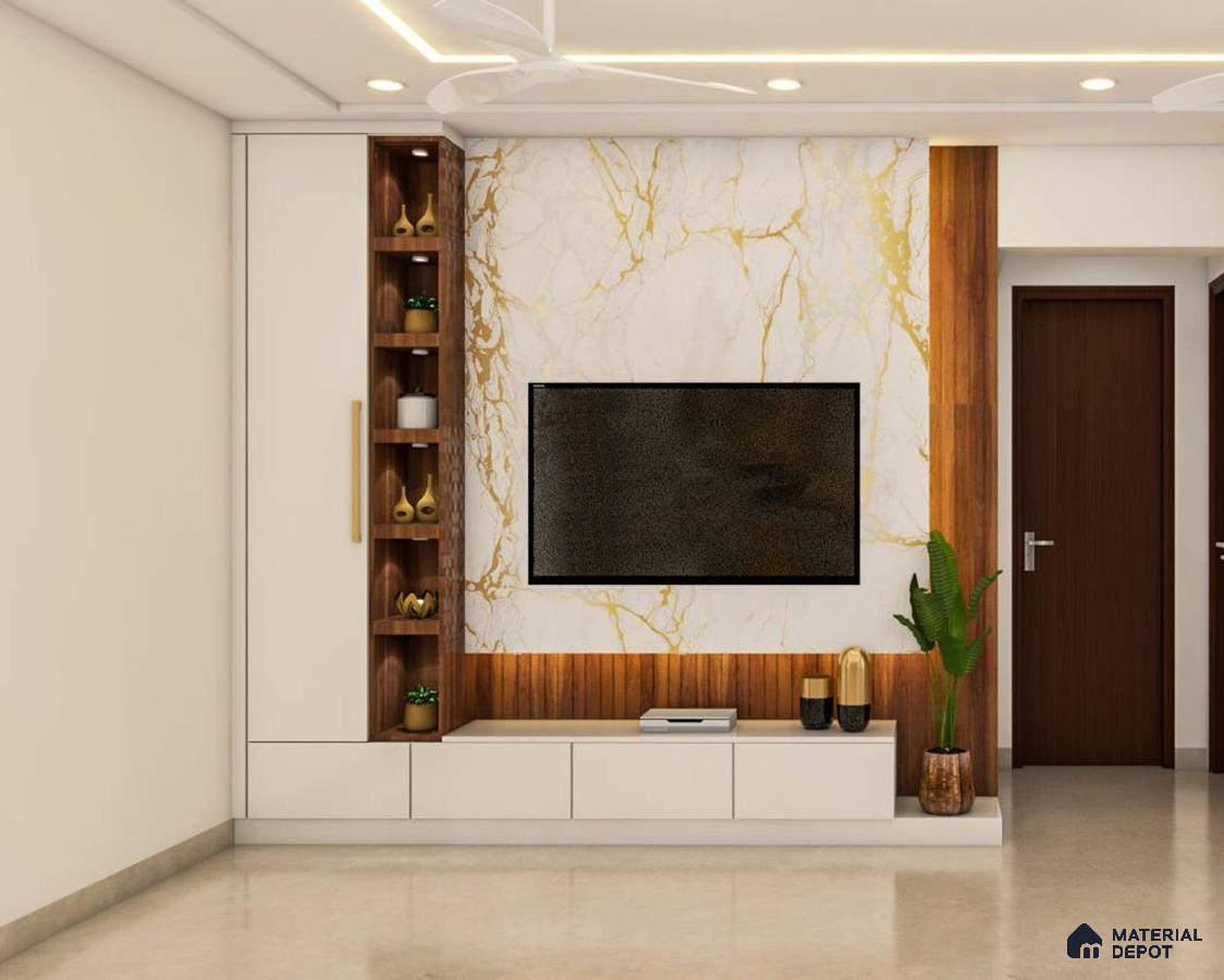 TV unit with marble splash