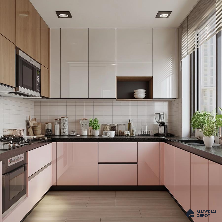 Stylish Two-Tone Kitchen with Pink and White Cabinets | Material Depot