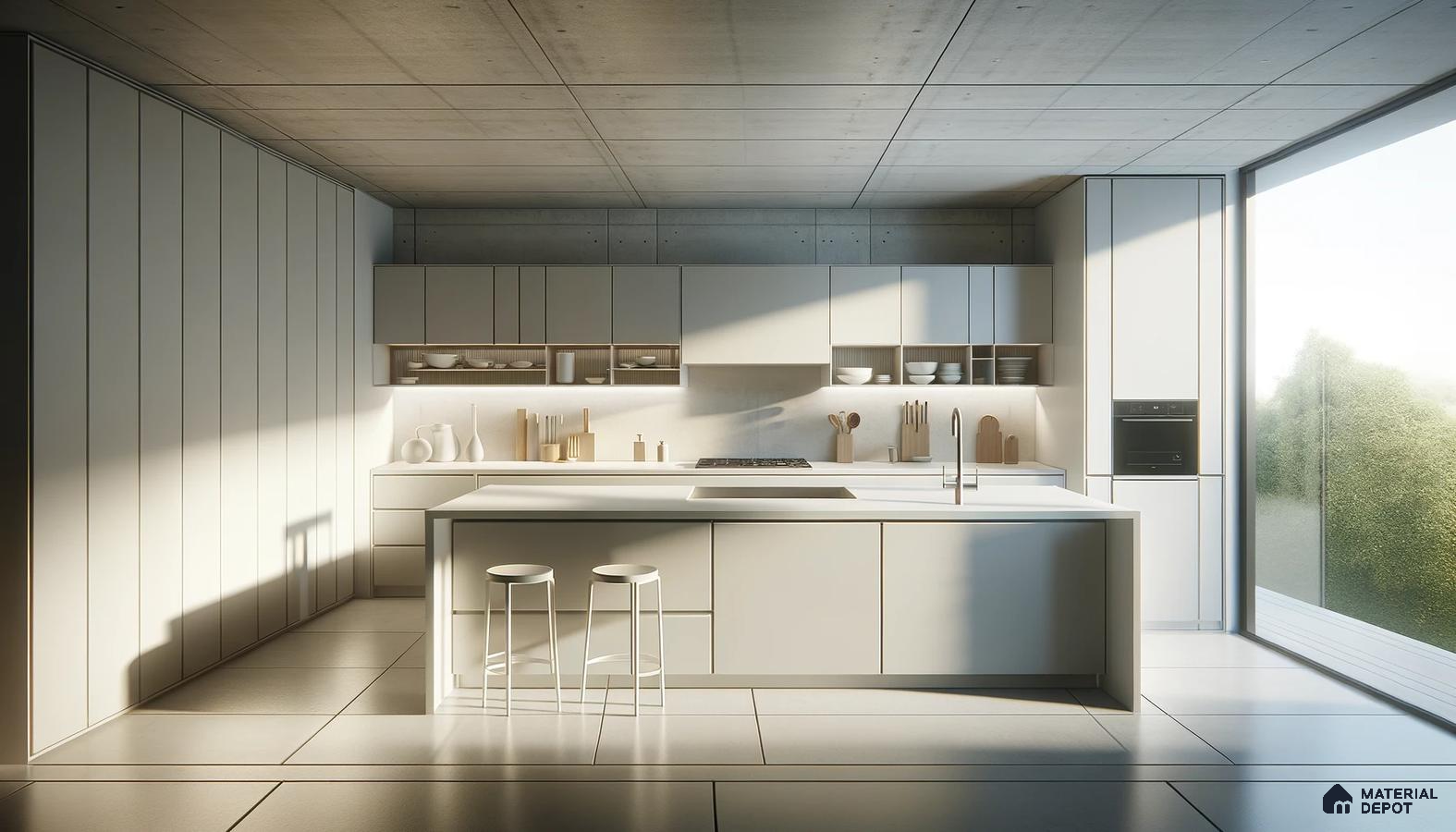 Sunlit Minimalist Kitchen with Subtle Textural Contrast | Material Depot