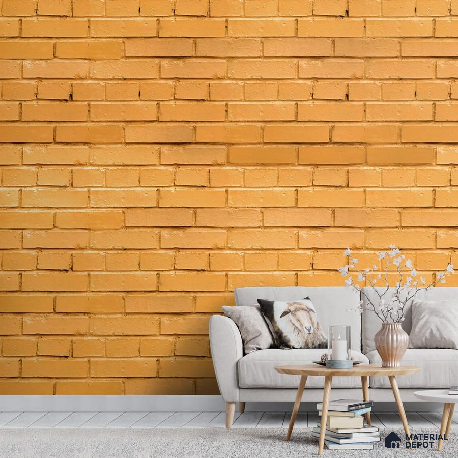 A close-up of a 3D Natural Yellow Brick Look Wallpaper 19.6 Inches(W) x 420 Inches(H) Atarangi Series 3D Patterned - 57 Sq. Ft. with a finish available at Material Depot in Bangalore