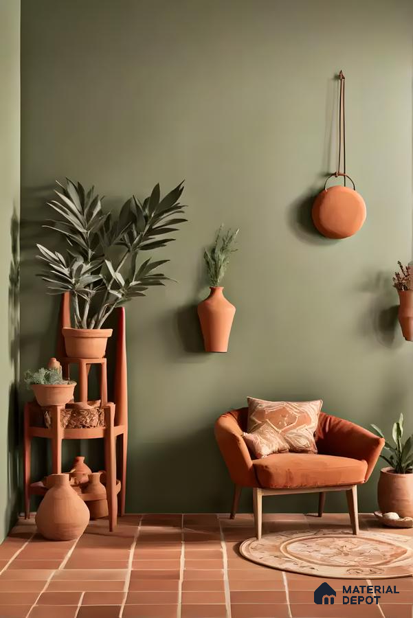 Sage Green and TerracottaThemed Living Room Design | Material Depot