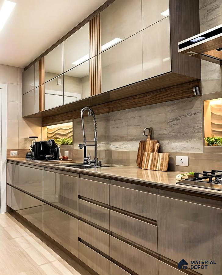 Texture Wall Panels And Glossy Cabinets | Material Depot