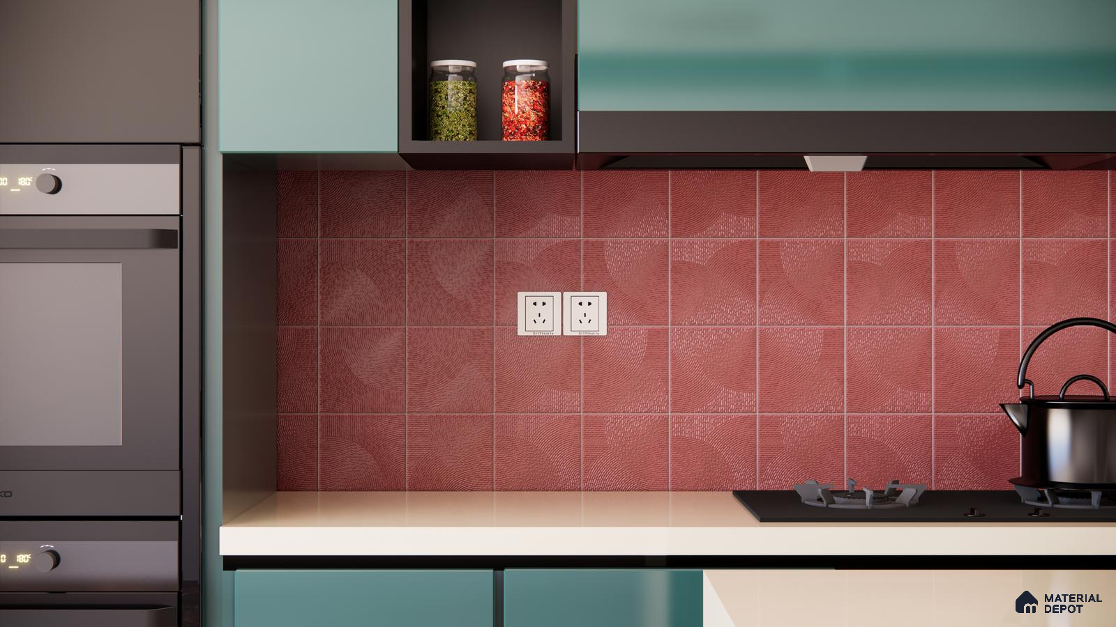 Textured Red Ceramic Tiles for a Bold Kitchen Backsplash | Material Depot