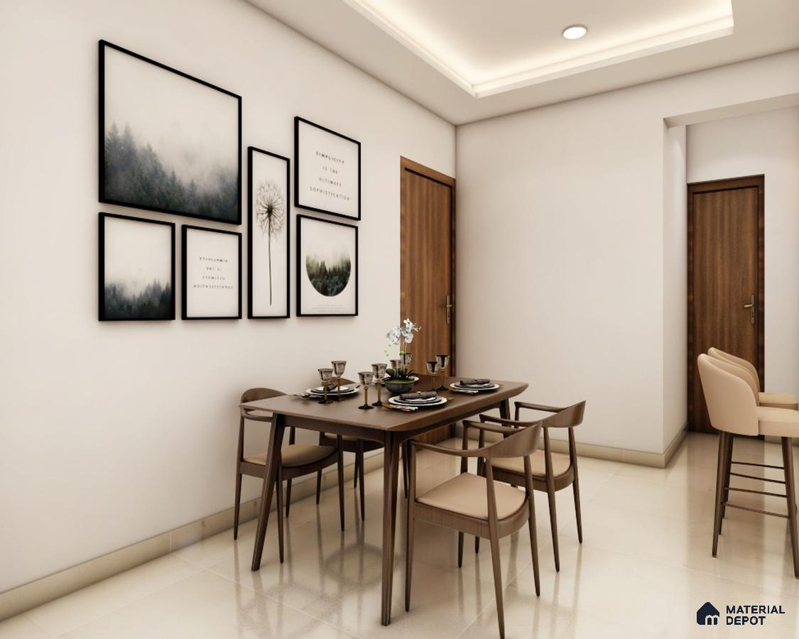 Classic Dining Hall: Artful Walls, Wooden Doors