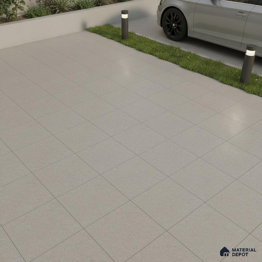Modern parking with light grey matte anti-skid floor tiles