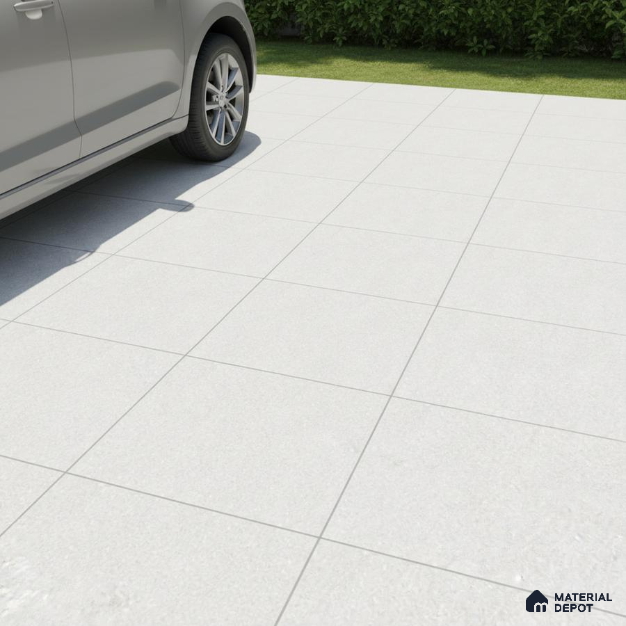Modern parking area with light grey matte finish outdoor floor tiles