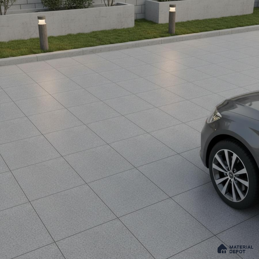 Modern parking area with light grey anti-skid outdoor floor tiles