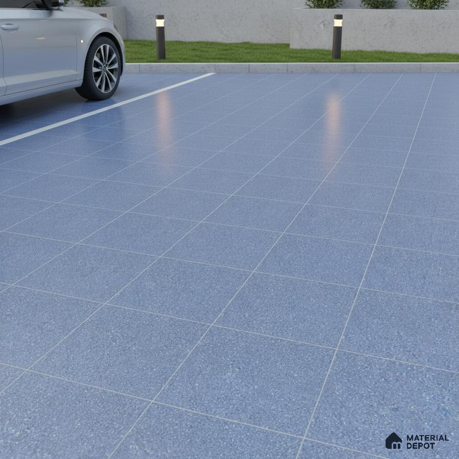 Modern parking area with blue anti-skid floor tiles