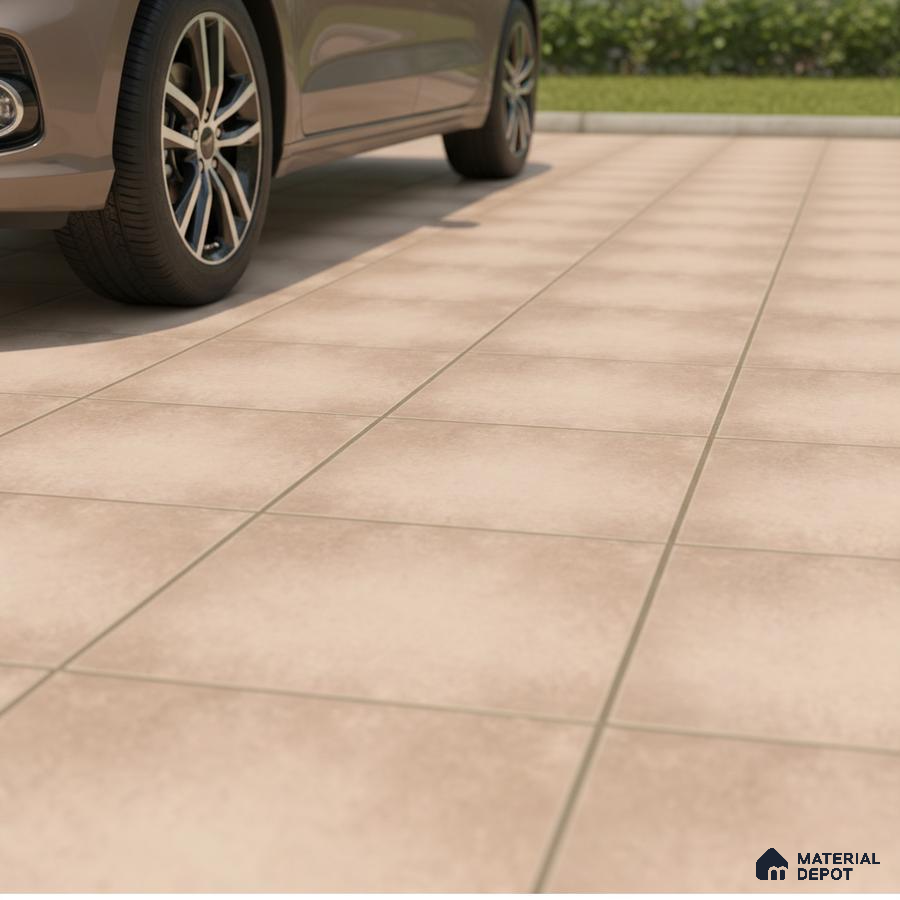 Modern parking area with matte beige outdoor floor tiles