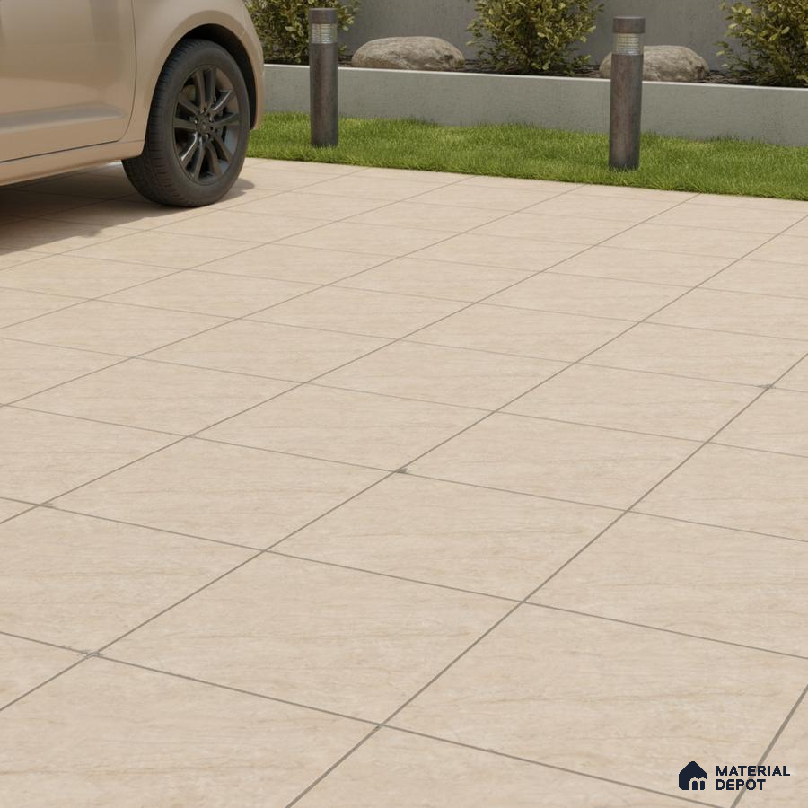 Modern parking area with beige stone-look anti-skid floor tiles