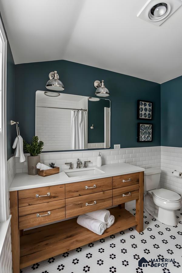 Traditional Bathroom with Blue Accent Wall | Material Depot