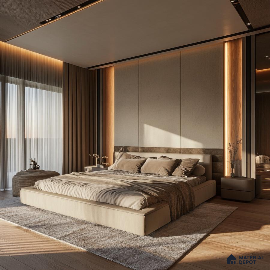 Tranquil and Minimalist Bedroom Design with Tatami Platform Bed and Shoji Screen Vaishnavi Oasis JP Nagar | Material Depot