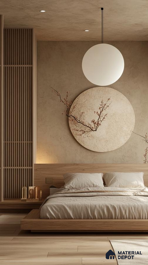 Tranquil and Natural Bedroom Design with Shoji Screens and Full Moon Sobha Windsor Whitefield | Material Depot