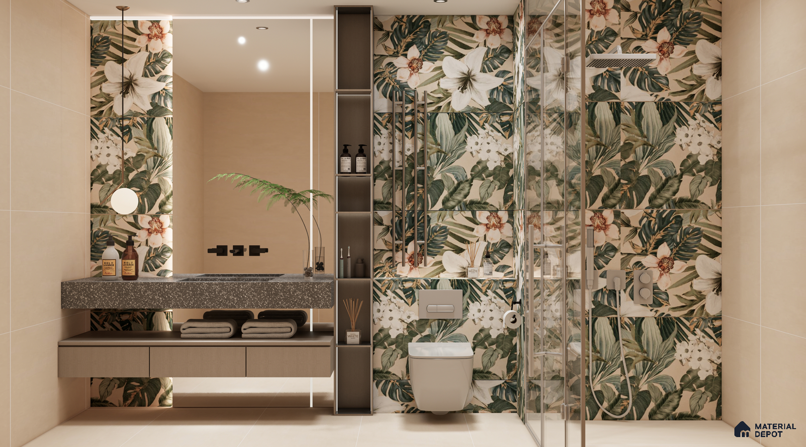 Tropical Floral Bathroom with Nature-Inspired Elegance | Material Depot