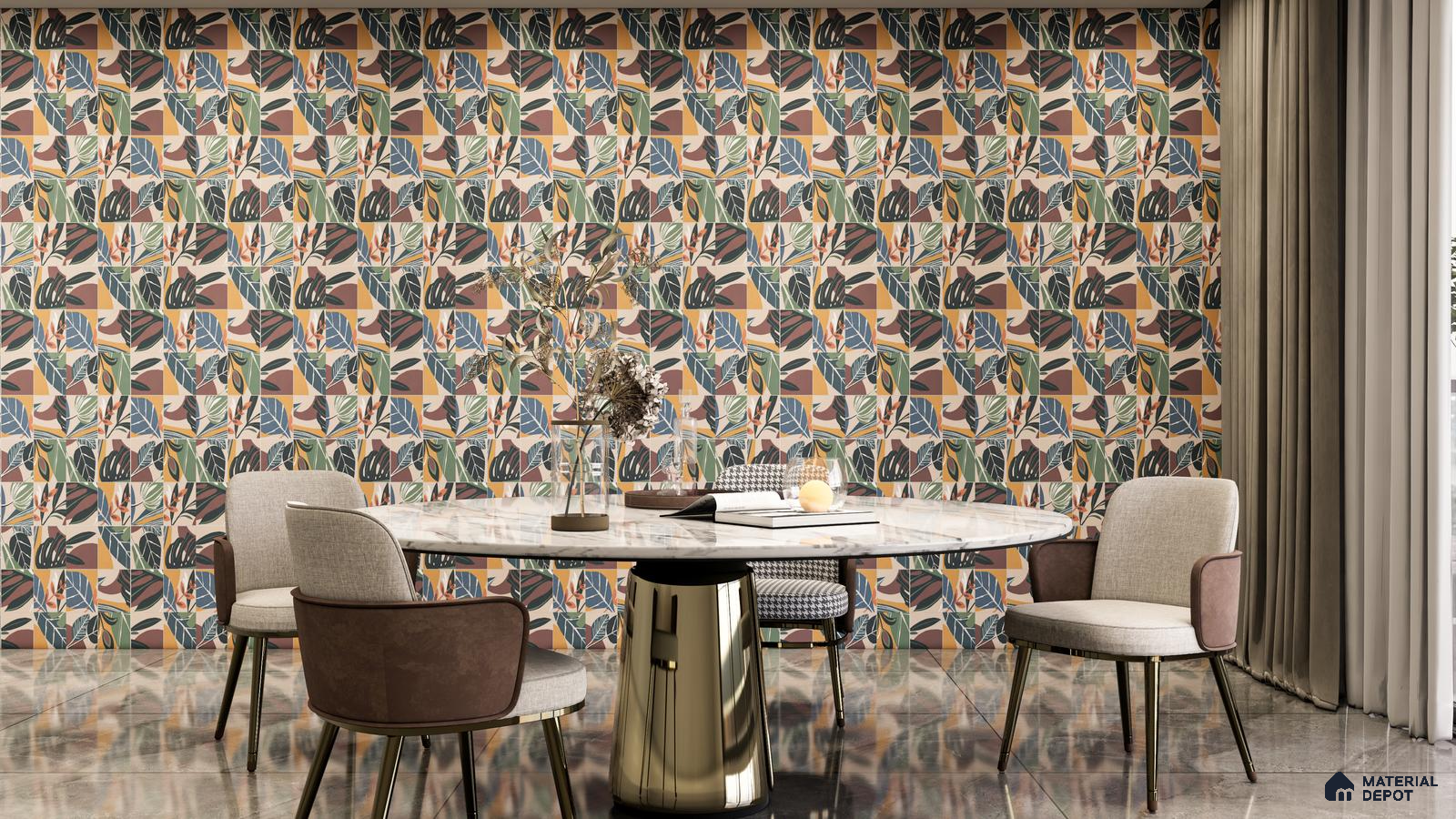 Tropical Leaf Pattern Tiles for Bold Dining Room Walls | Material Depot