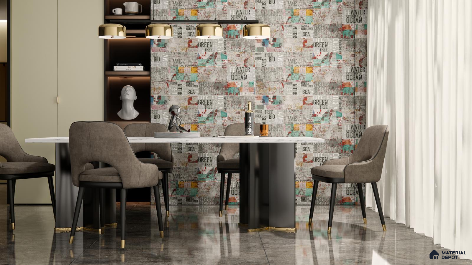 Urban Industrial Dining with Graffiti-Print Wall Tiles | Material Depot