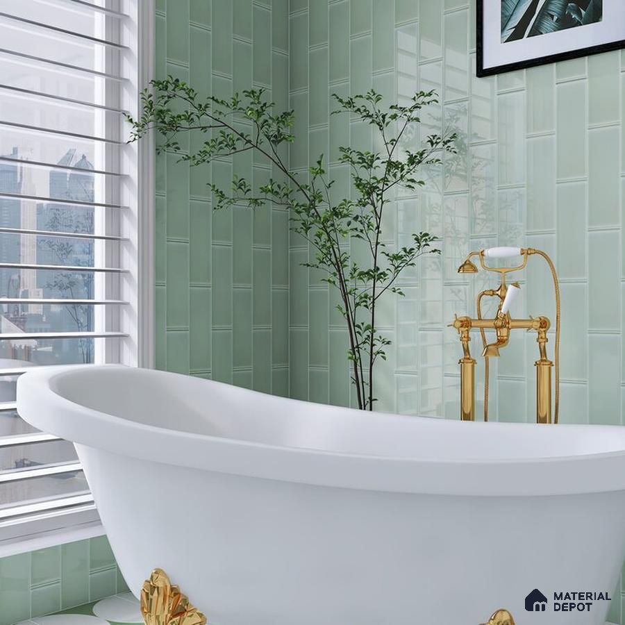 Urban Oasis Green and White Retreat with Golden Accents | Material Depot
