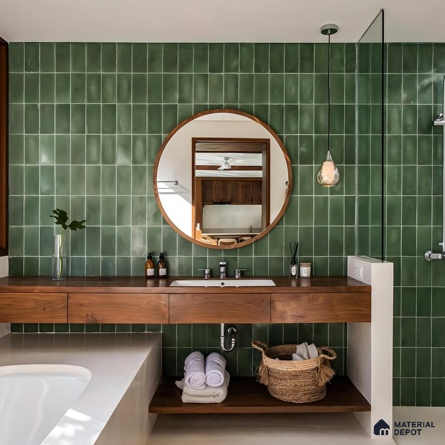 Verdant Retreat: A Modern Bathroom with Green Tiles | Material Depot