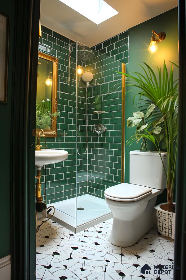 Verdant Retreat: A Modern Bathroom with Green Tiles | Material Depot