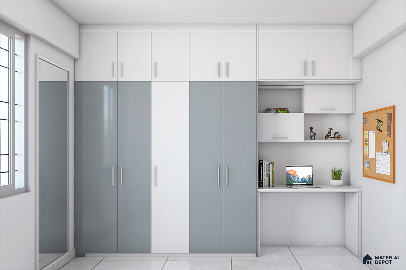 Grey & White Wardrobe with Loft and Study