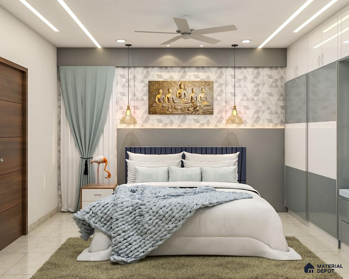Master Bedroom: Contemporary, Long Ceiling Lights